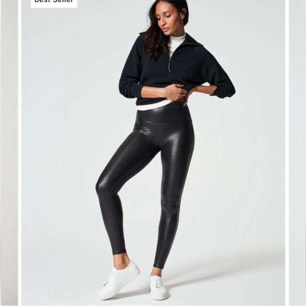SPANX Faux Leather Leggings XS Tall Black Pants